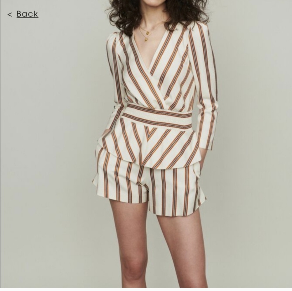 Maje Long Sleeve Stripe Open Black Peplum Romper